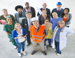 A group of people dressed in their different career outfits